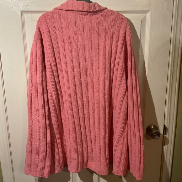 Pink Chenille Long Sleeve Ribbed Collared V-Neck Sweater - Picture 4 of 4
